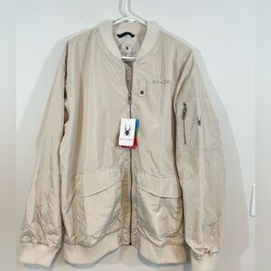 NEW SPYDER soft shell jacket mens sz XL full zip OMSP771 $99.00 beige sand logo